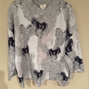 Kate Spade Stallions Horse Gray Sweater with Horse Design - XL